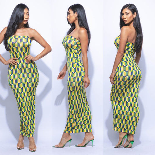 Going Geo Lime Combo Maxi Dress